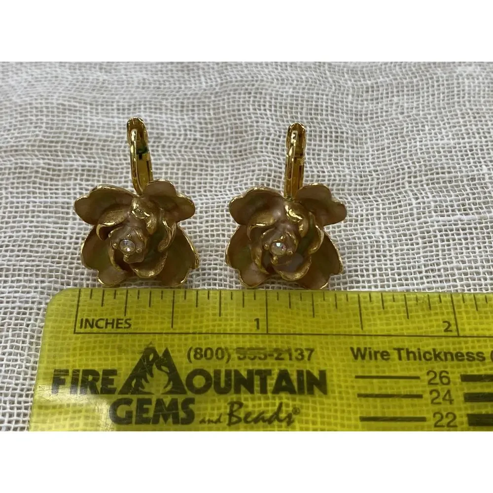 Joan Rivers Earrings Gold Tone Pastel Enamel Flower Dangle Drop Vintage‎ Y2K